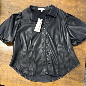 Bagatelle Black Faux Leather Button Down Shirt
